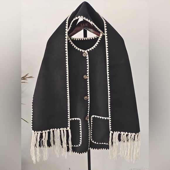 Jackets & Blazers - Black Woolen Coat With Scarf